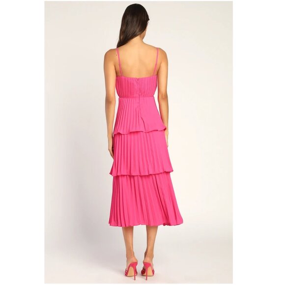 Lulus Cascading Crush Hot Pink Tiered Bustier Midi, #1884956, Size XS, $63 - Picture 2 of 8